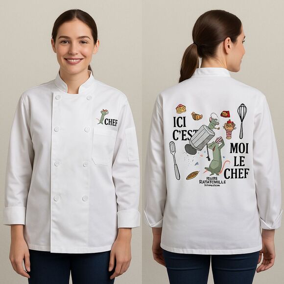Disney Ratatouille “Ici C’est Moi Le Chef” Women’s Chef Jacket Remy Size M NWOT - Picture 1 of 8